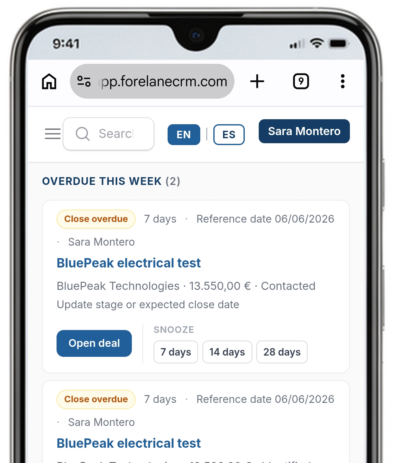 ForeLane CRM app on mobile