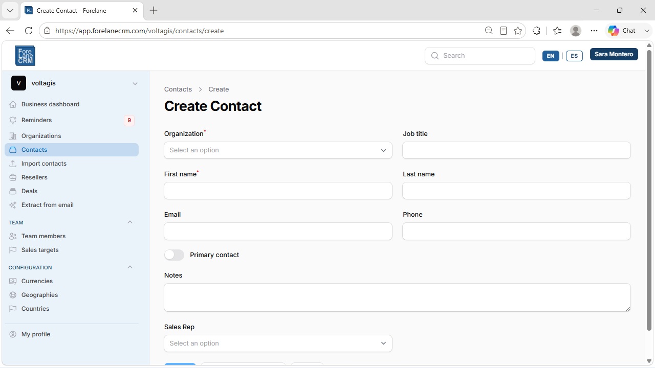 Add contacts in ForeLane