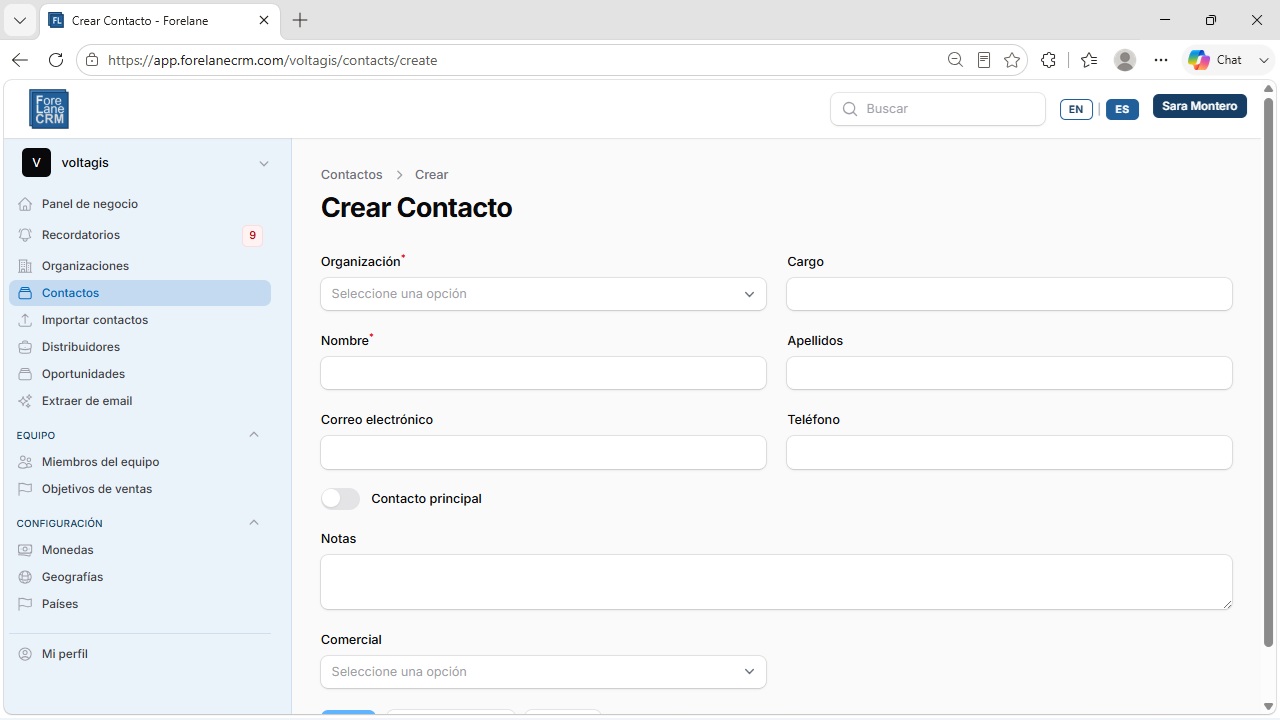 Crear contactos en ForeLane