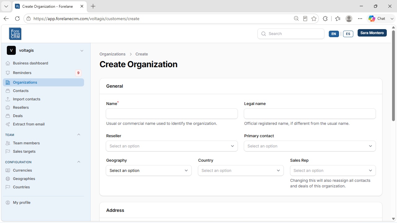 Add organisations in ForeLane