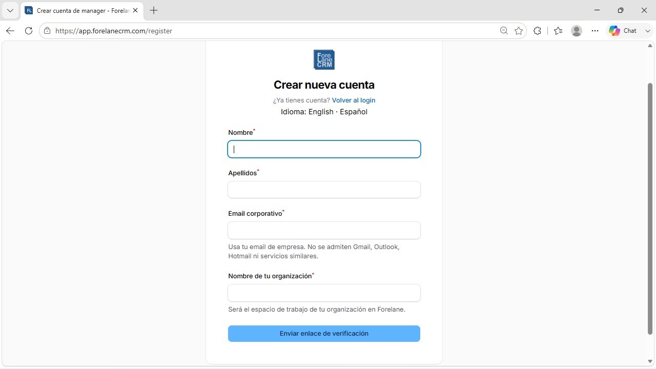 Crear cuenta en ForeLane